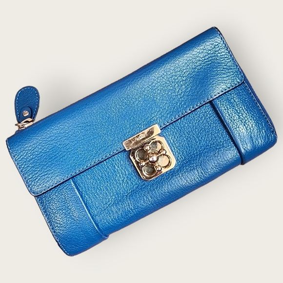 CHLOÉ Elsie Blue Leather Continental Long Wallet,  Vintage - Picture 2 of 11